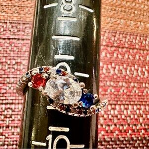 Fragrant Jewels Silver Ring with Red, White, and Blue Gems